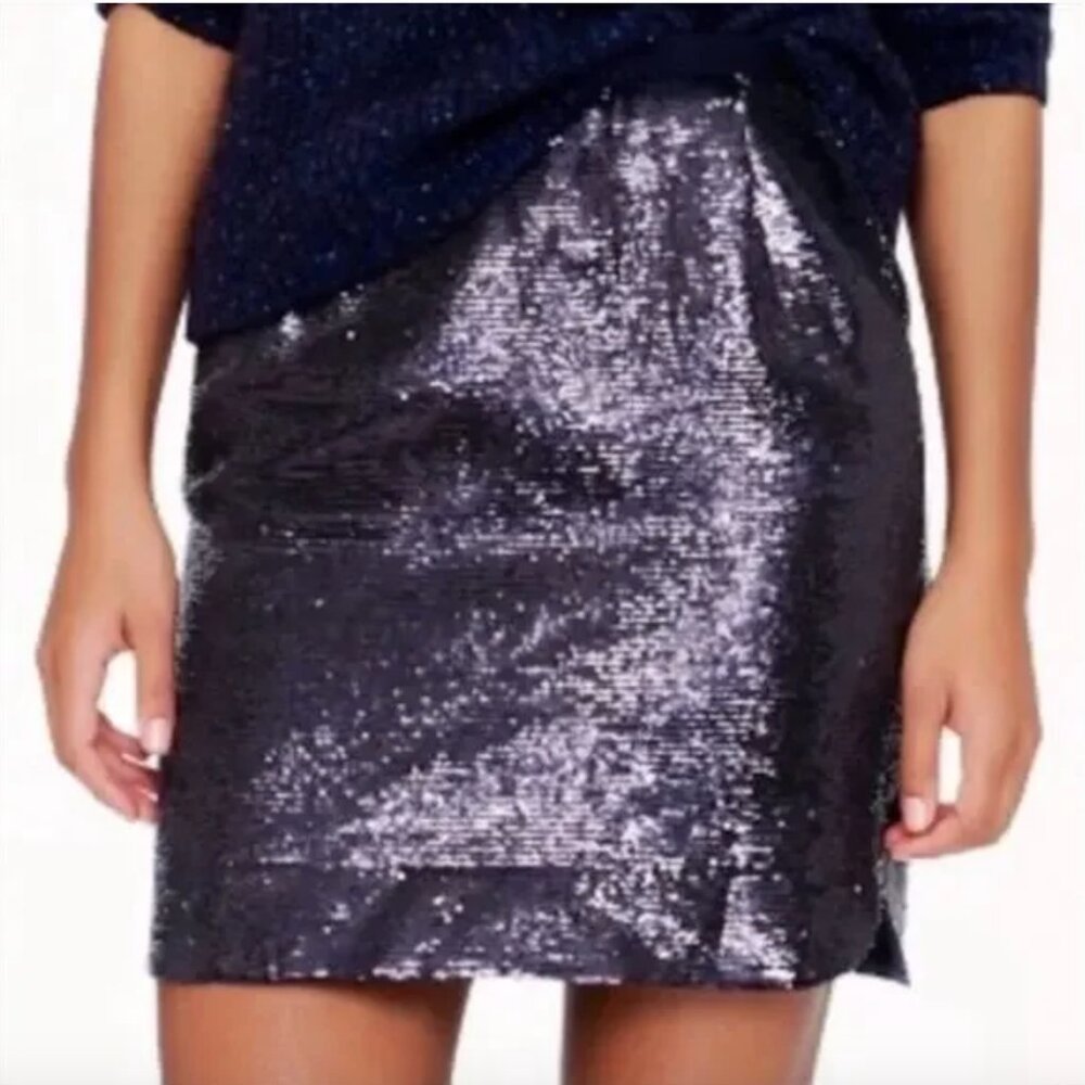 J. Crew Sequin Shirttail Mini Skirt Indigo Navy Size 4